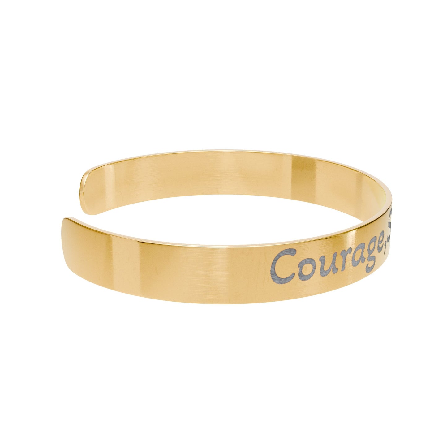 Brushed Gold Courage Engraved Metal Cuff Bracelet - InspireWithPurpose