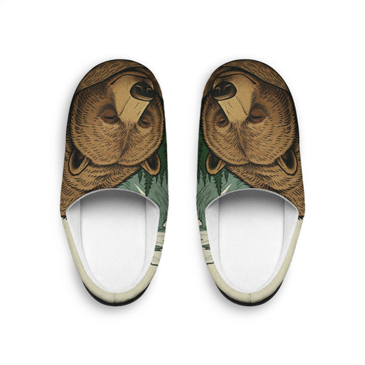 Sleeping Bear Flannel Fleece Non-Slip Cabin Slippers