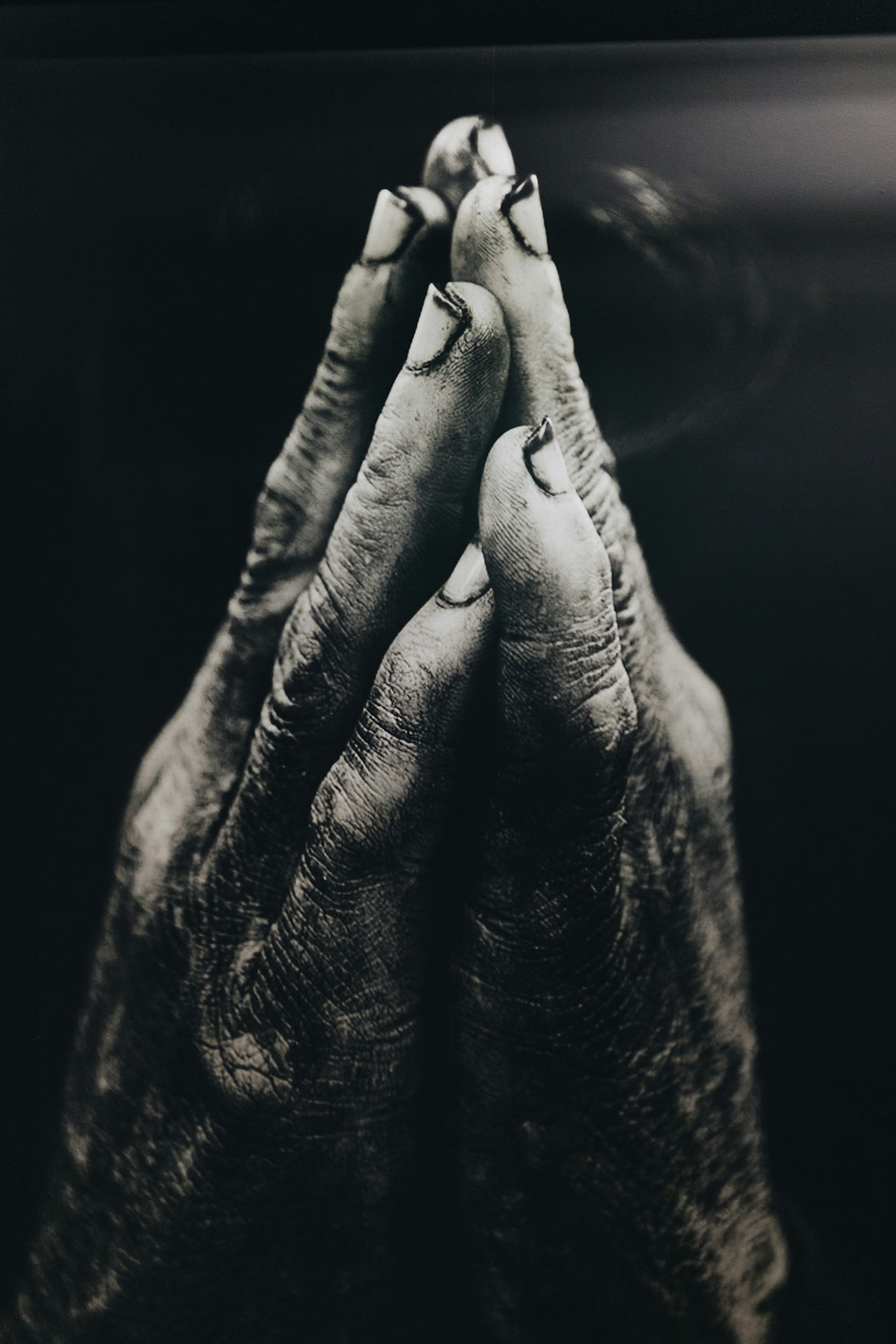 grayscale photography of praying hands