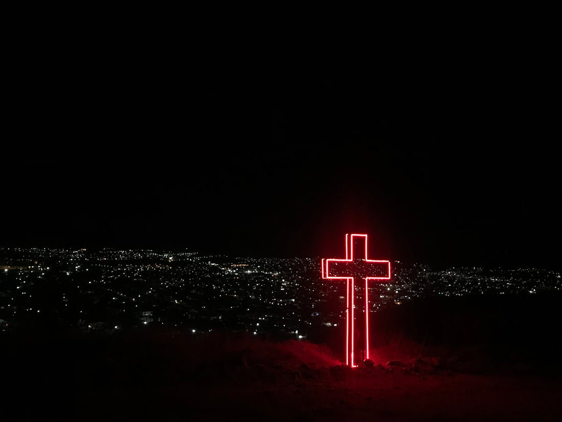 red neon light cross signage