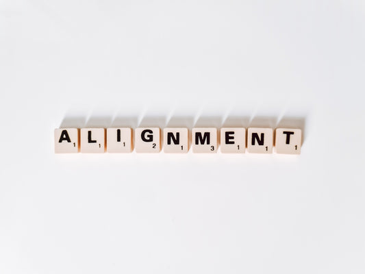 the word alignmentment spelled with scrabble letters