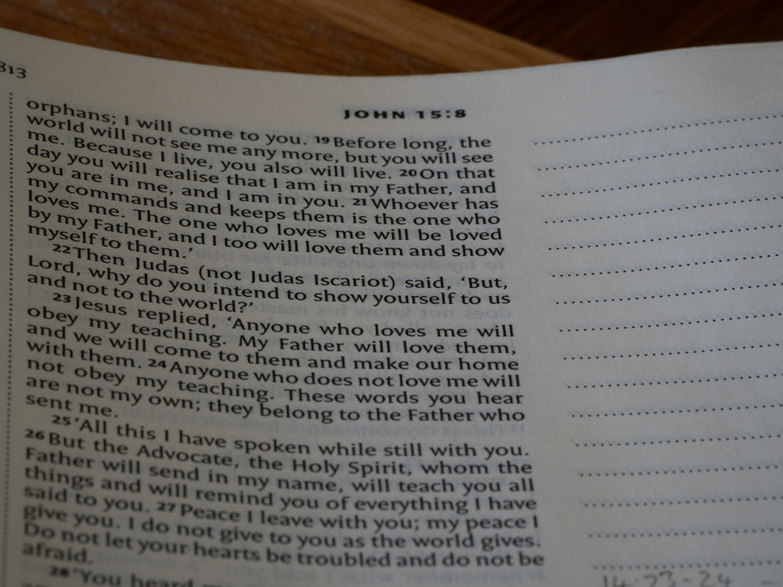 A close up of an open book on a table