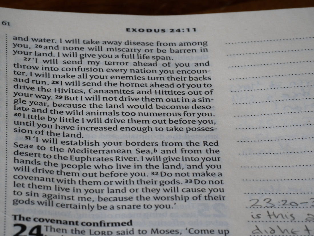 Text from the book of exodus on a page.