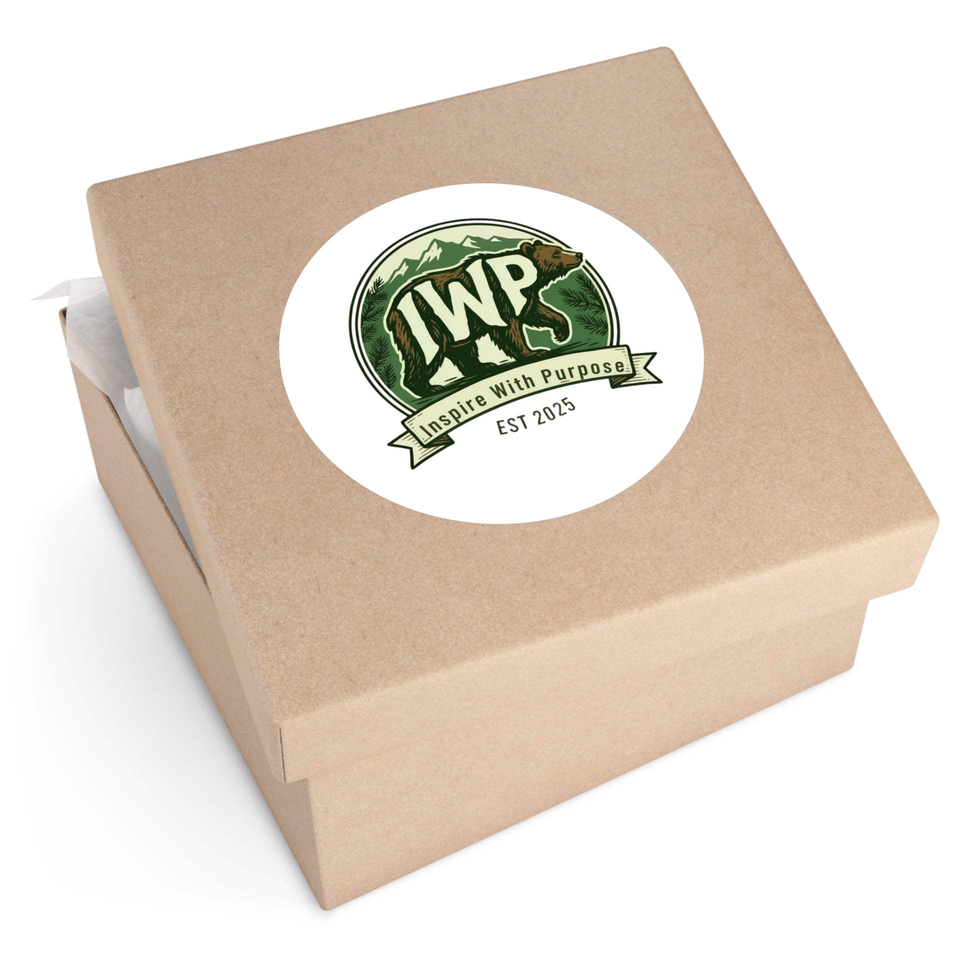 IWP Bear Round Sticker — "Inspire With Purpose" Outdoor/Indoor Durable Sticker - InspireWithPurpose