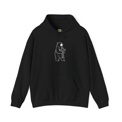 Minimal Black Bear Hoodie — Cute Bear Holding Cross Graphic Sweatshirt