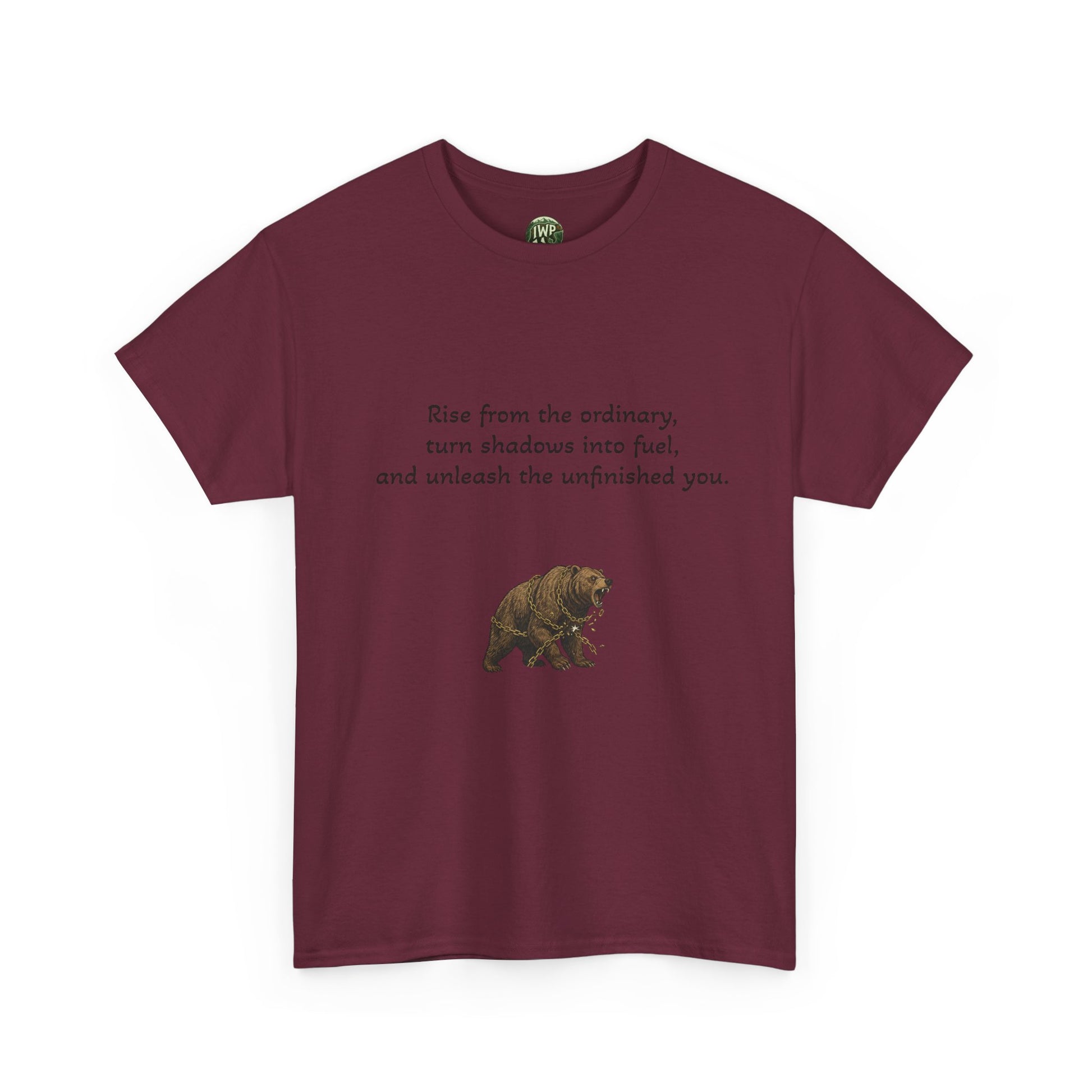 T-Shirt — Minimal Inspirational Quote Tee (“Near from the ordinary, seen shadows into fuel, and around the emboldened you.”)