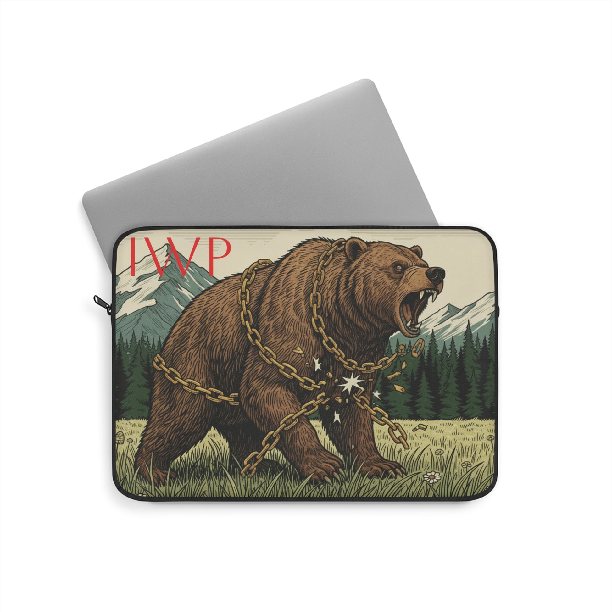Motivation Laptop Sleeve — Roaring Bear Vintage Mountain Wildlife Design - InspireWithPurpose