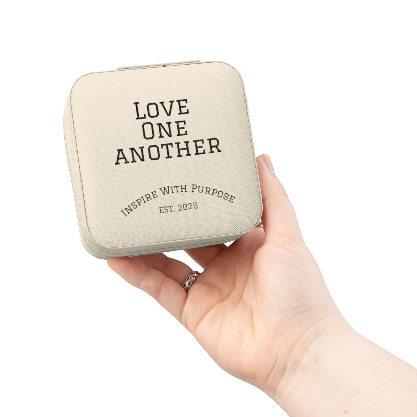 Love One Another Jewelry Travel Case — Compact Pink Ring & Earring Organizer - InspireWithPurpose