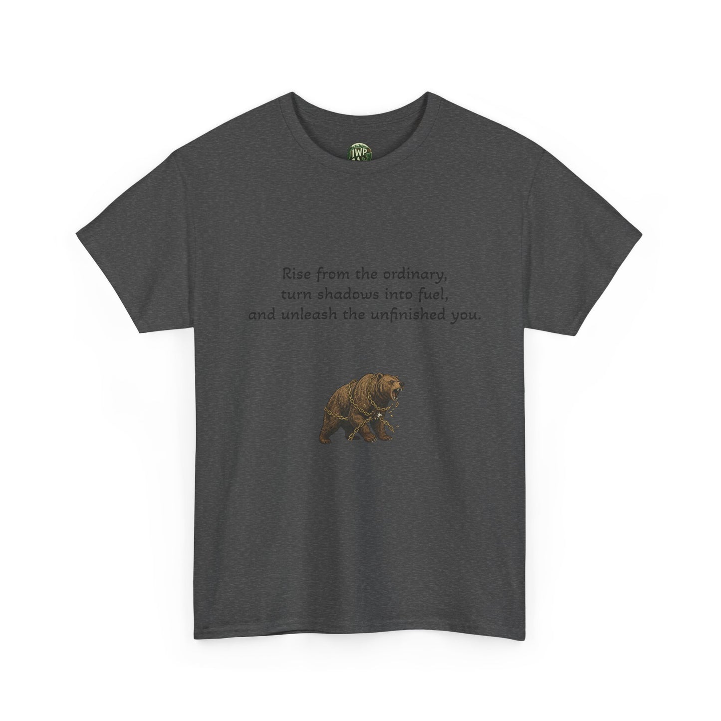 T-Shirt — Minimal Inspirational Quote Tee (“Near from the ordinary, seen shadows into fuel, and around the emboldened you.”)