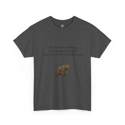 T-Shirt — Minimal Inspirational Quote Tee (“Near from the ordinary, seen shadows into fuel, and around the emboldened you.”)