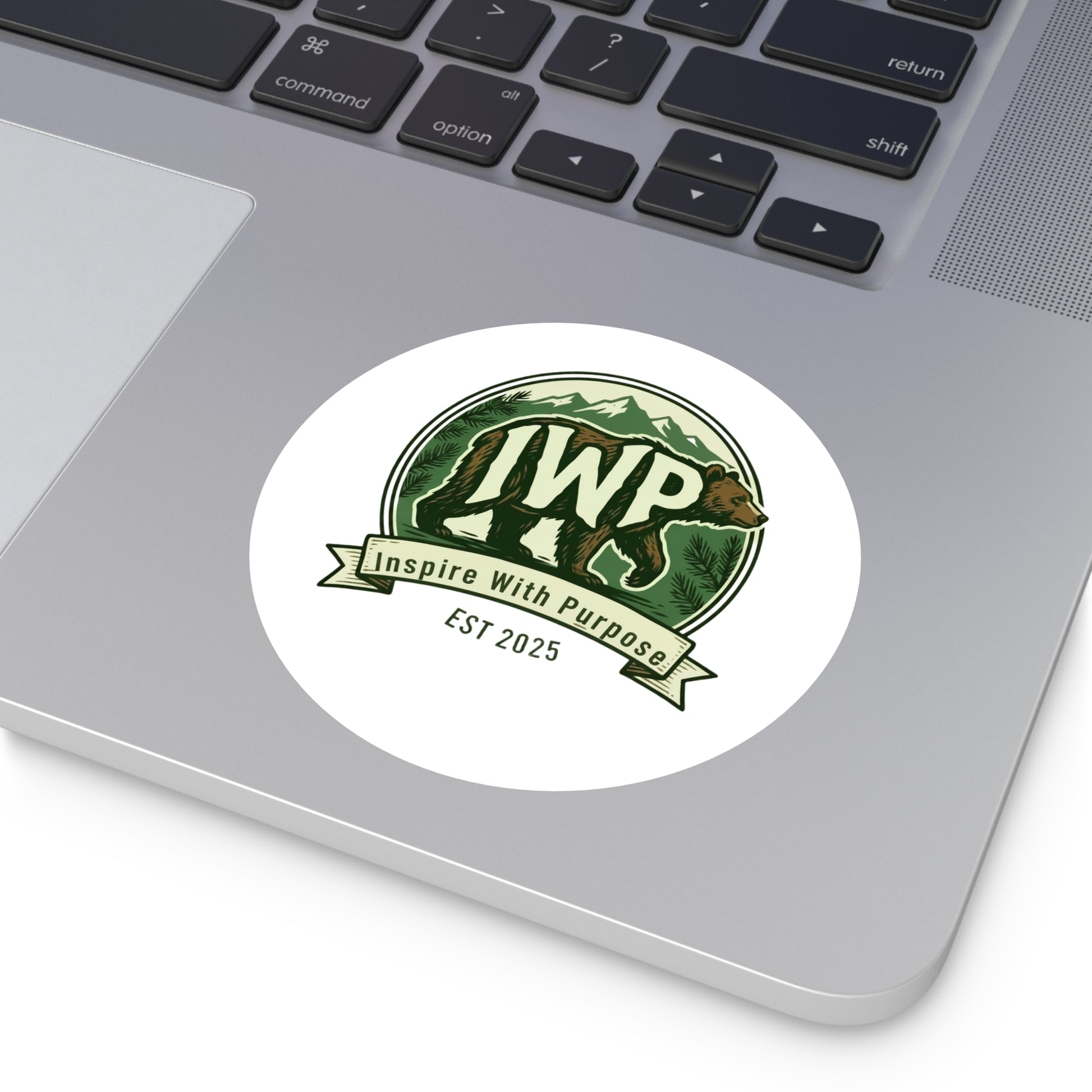 IWP Bear Round Sticker — "Inspire With Purpose" Outdoor/Indoor Durable Sticker - InspireWithPurpose