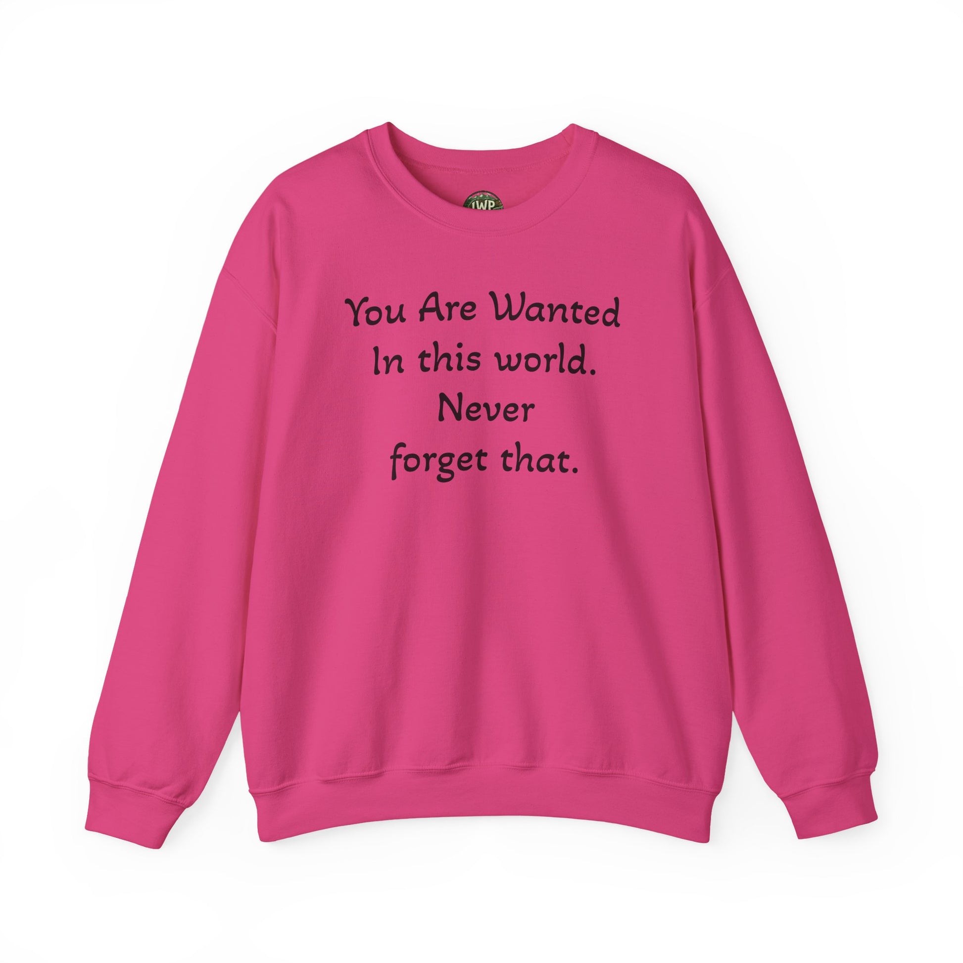 Affirmation Crewneck Sweatshirt — "YOU are wanted in this world, never forget that." - InspireWithPurpose