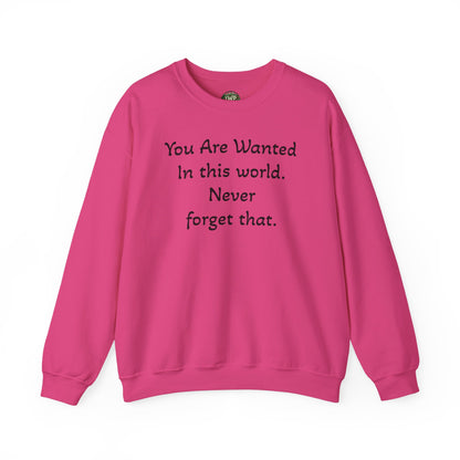 Affirmation Crewneck Sweatshirt — "YOU are wanted in this world, never forget that." - InspireWithPurpose