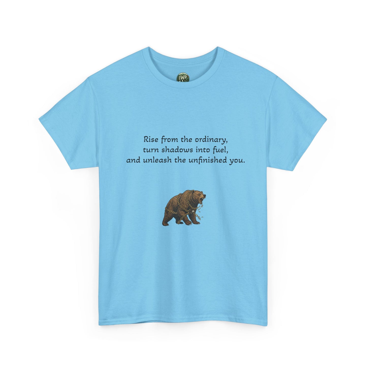 T-Shirt — Minimal Inspirational Quote Tee (“Near from the ordinary, seen shadows into fuel, and around the emboldened you.”)