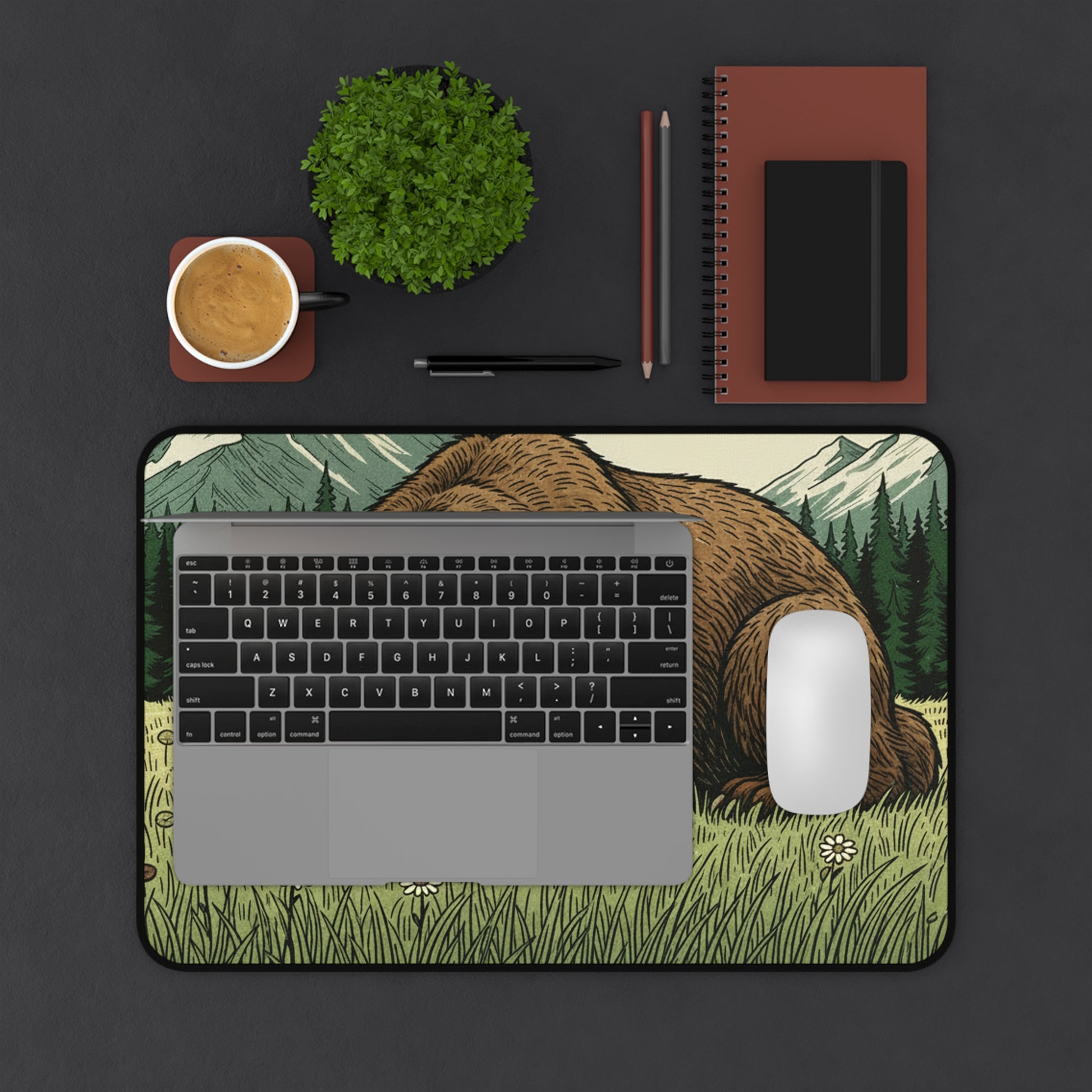 Serene Bear Woodland Anti-Slip Desk Mat – Calm & Focused Workspace - InspireWithPurpose