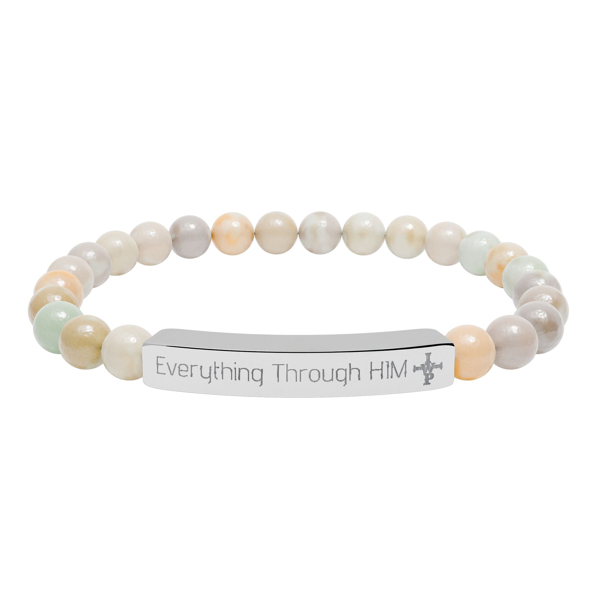 Engraved Natural Stone Bead Bracelet — Inspirational Bar Bracelet (
