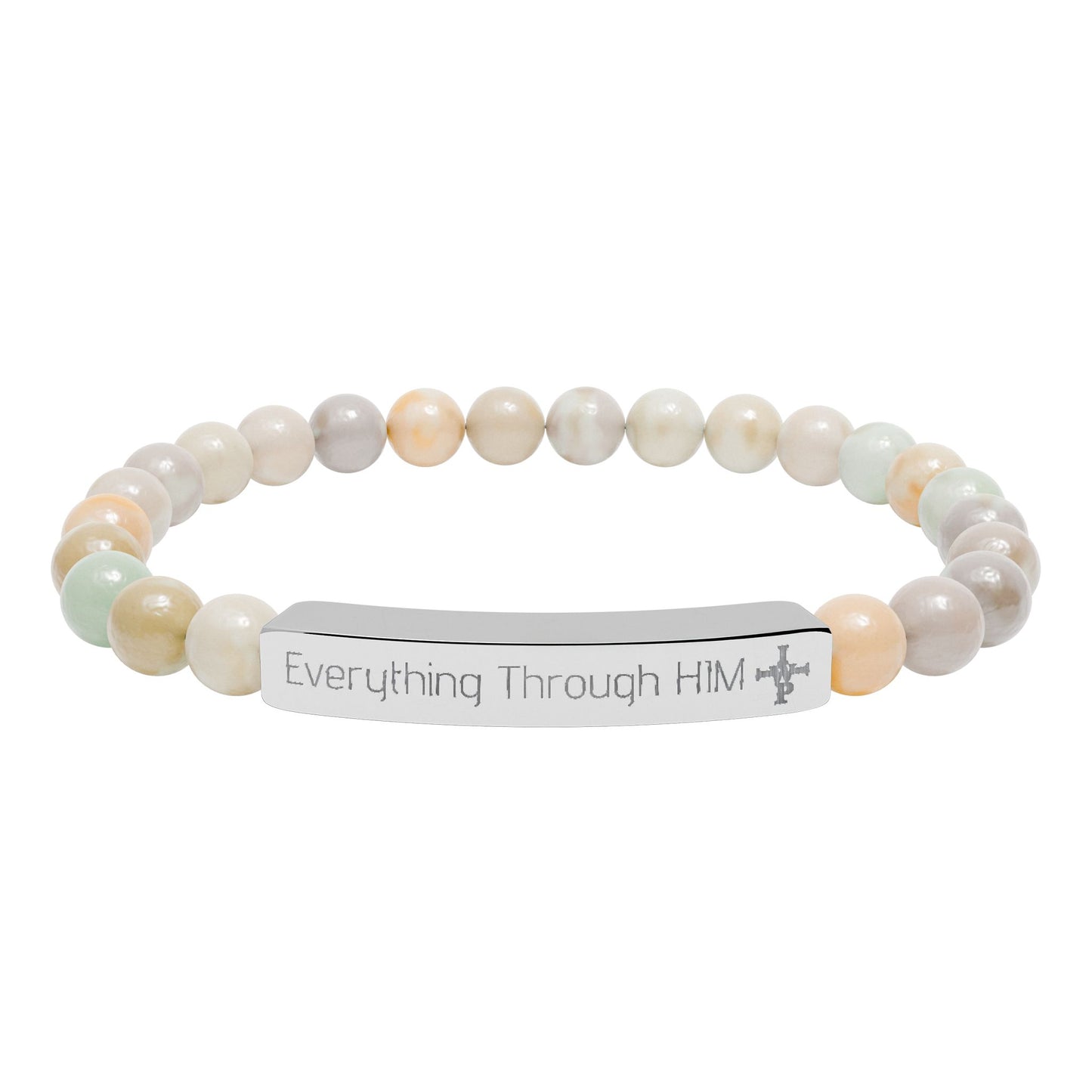 Engraved Natural Stone Bead Bracelet — Inspirational Bar Bracelet ("Praying Through It") - InspireWithPurpose