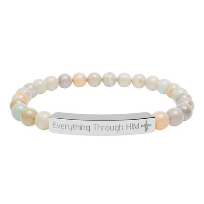 Engraved Natural Stone Bead Bracelet — Inspirational Bar Bracelet ("Praying Through It") - InspireWithPurpose