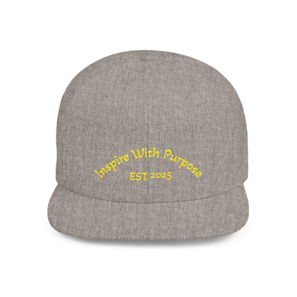 Flat Bill Snapback Hat — "Inspire With Purpose" Embroidered White Baseball Cap - InspireWithPurpose
