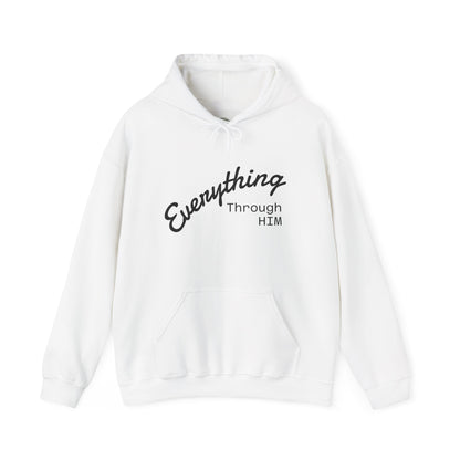 Everything Through Him Hoodie — Bear Holding Cross Christian Faith Pullover