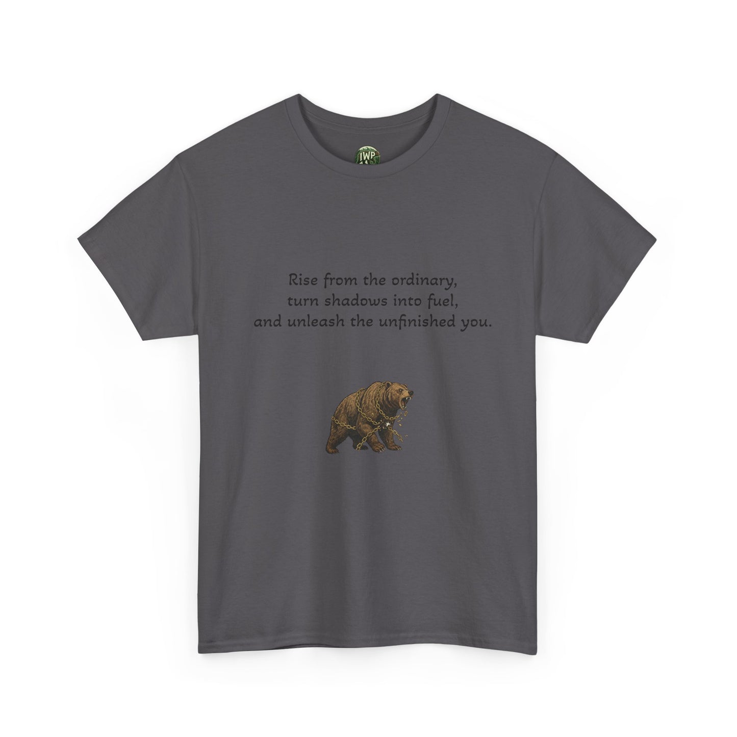 T-Shirt — Minimal Inspirational Quote Tee (“Near from the ordinary, seen shadows into fuel, and around the emboldened you.”)