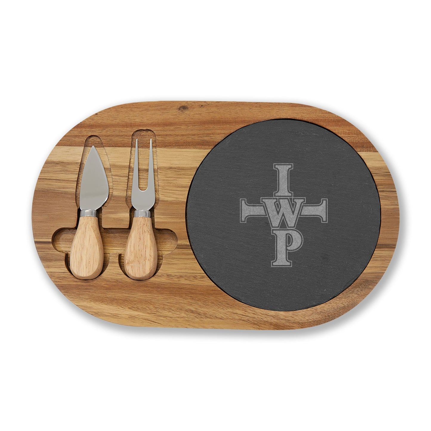 Engravable Acacia & Slate Cheese Board Set with Knives - InspireWithPurpose