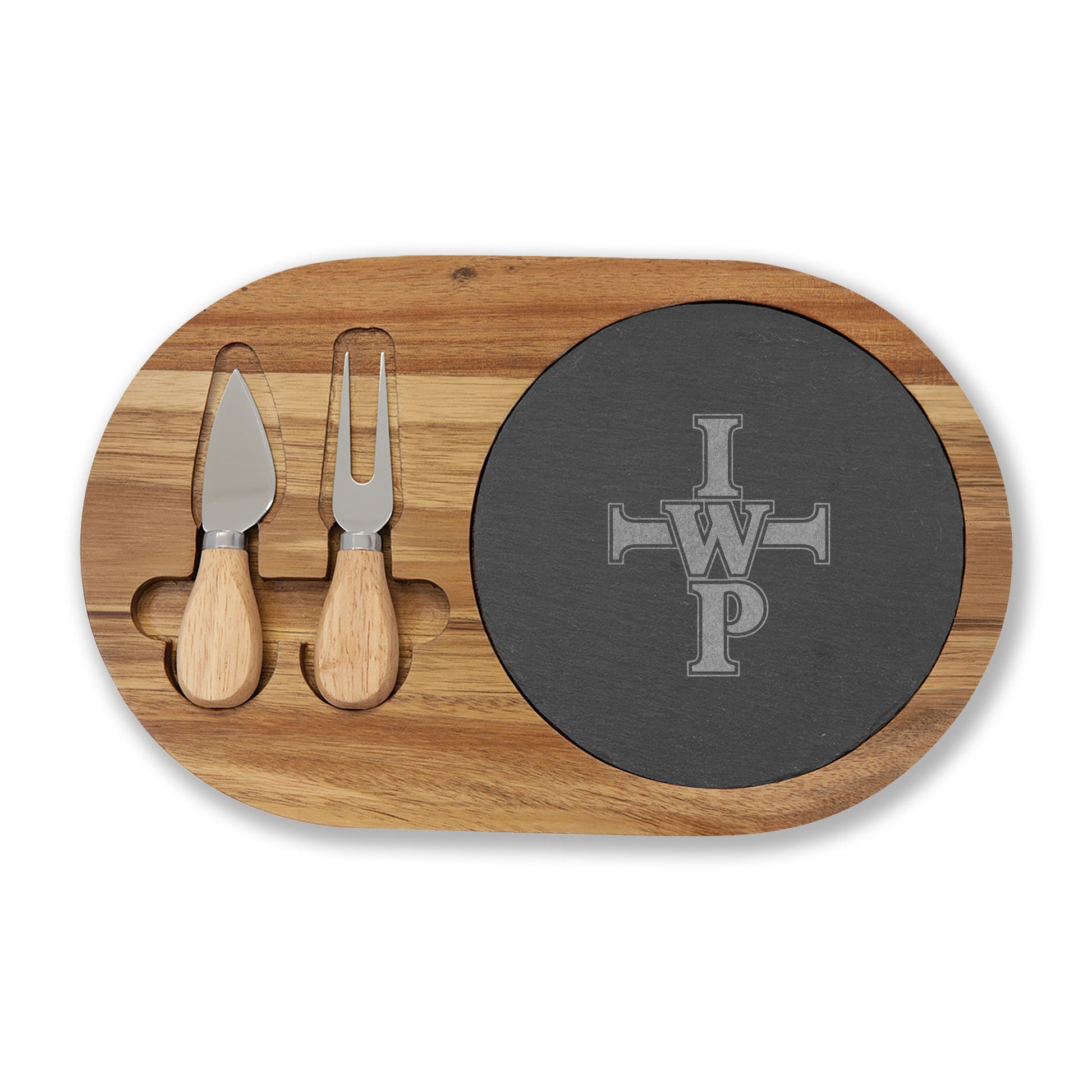 Engravable Acacia & Slate Cheese Board Set with Knives - InspireWithPurpose