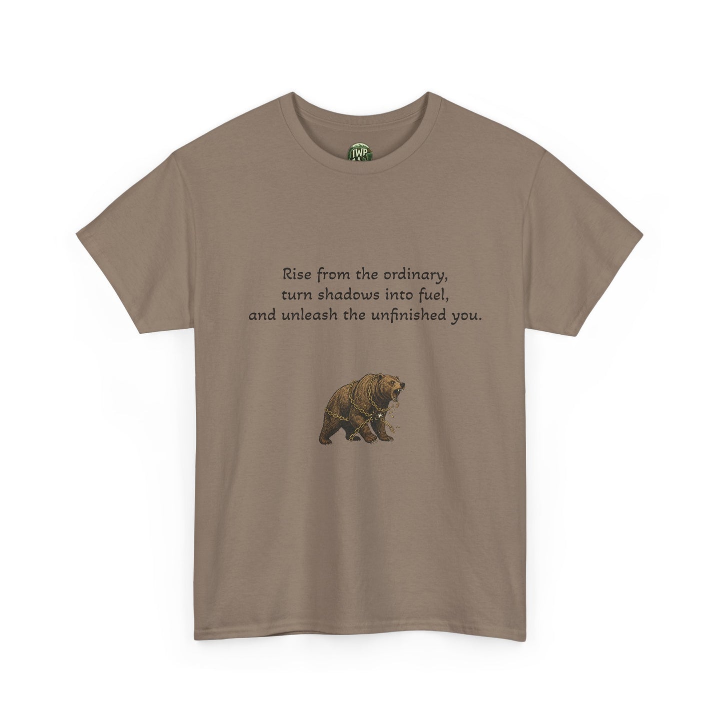 T-Shirt — Minimal Inspirational Quote Tee (“Near from the ordinary, seen shadows into fuel, and around the emboldened you.”)