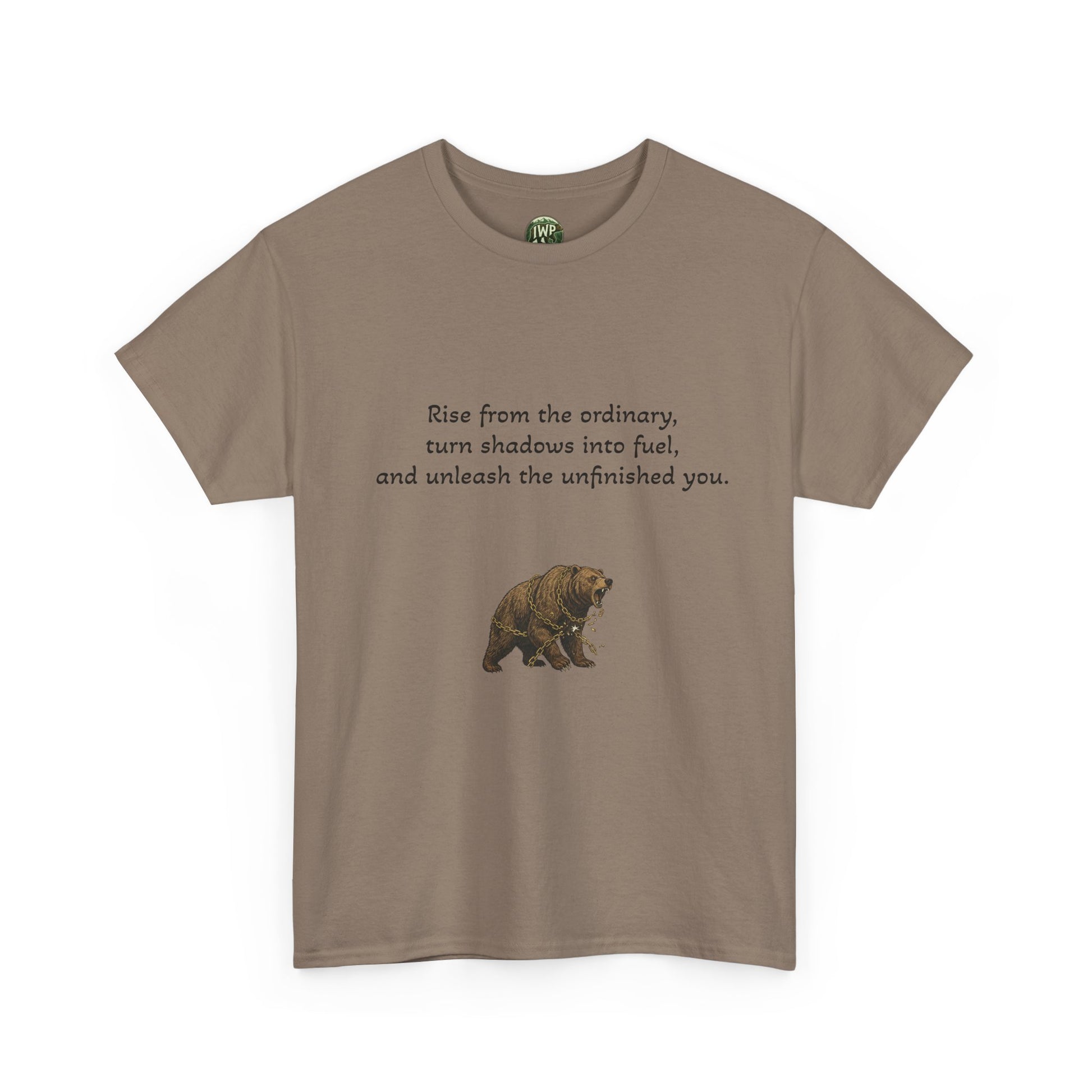 T-Shirt — Minimal Inspirational Quote Tee (“Near from the ordinary, seen shadows into fuel, and around the emboldened you.”)