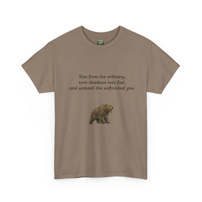 T-Shirt — Minimal Inspirational Quote Tee (“Near from the ordinary, seen shadows into fuel, and around the emboldened you.”)