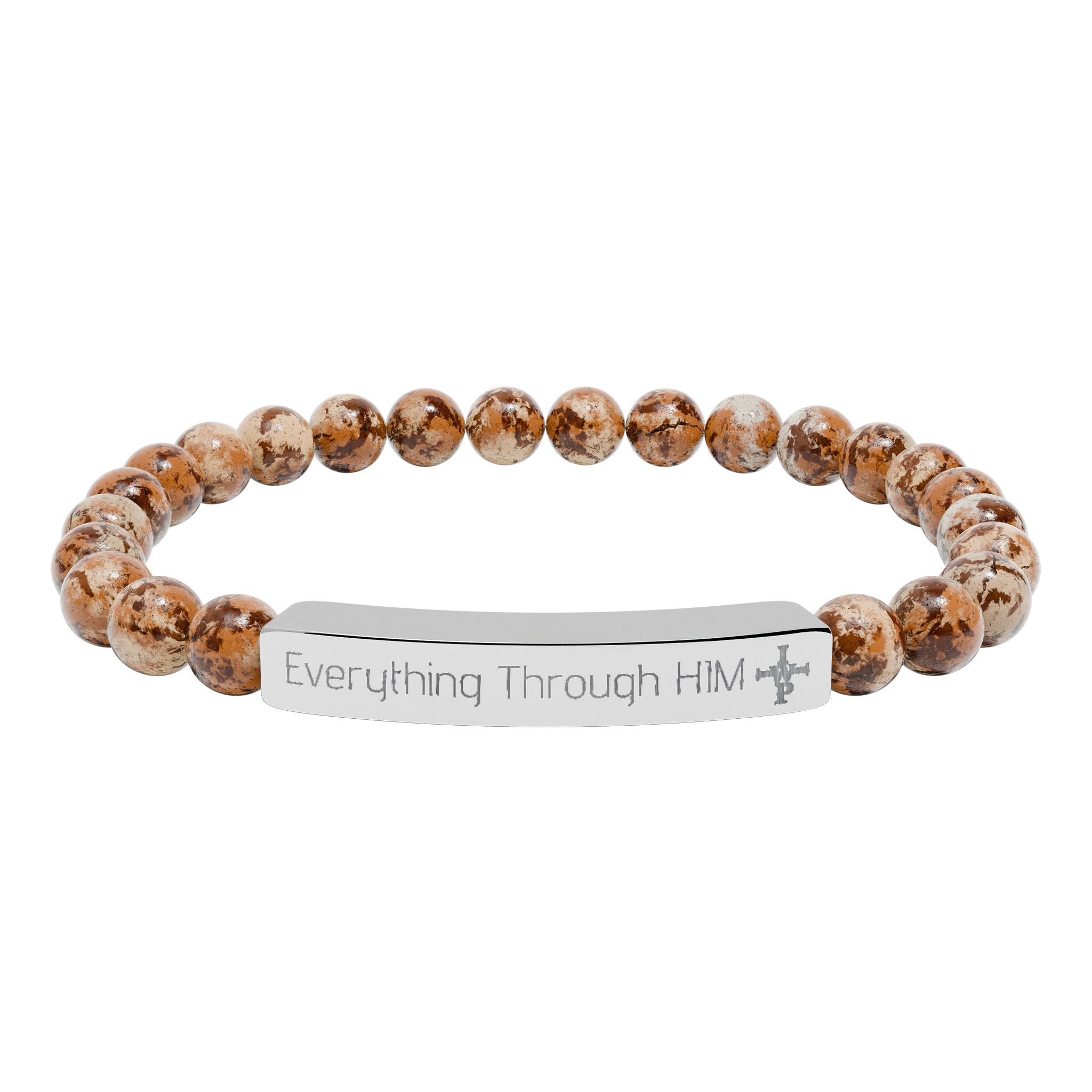 Engraved Natural Stone Bead Bracelet — Inspirational Bar Bracelet (