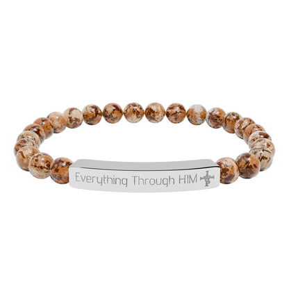 Engraved Natural Stone Bead Bracelet — Inspirational Bar Bracelet ("Praying Through It") - InspireWithPurpose