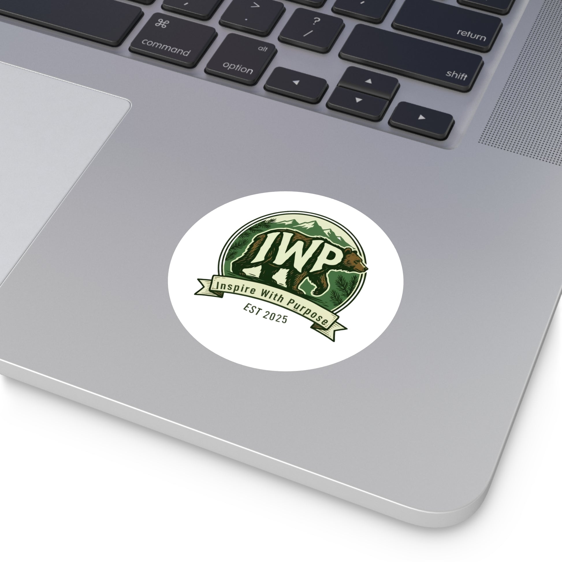 IWP Bear Round Sticker — "Inspire With Purpose" Outdoor/Indoor Durable Sticker - InspireWithPurpose