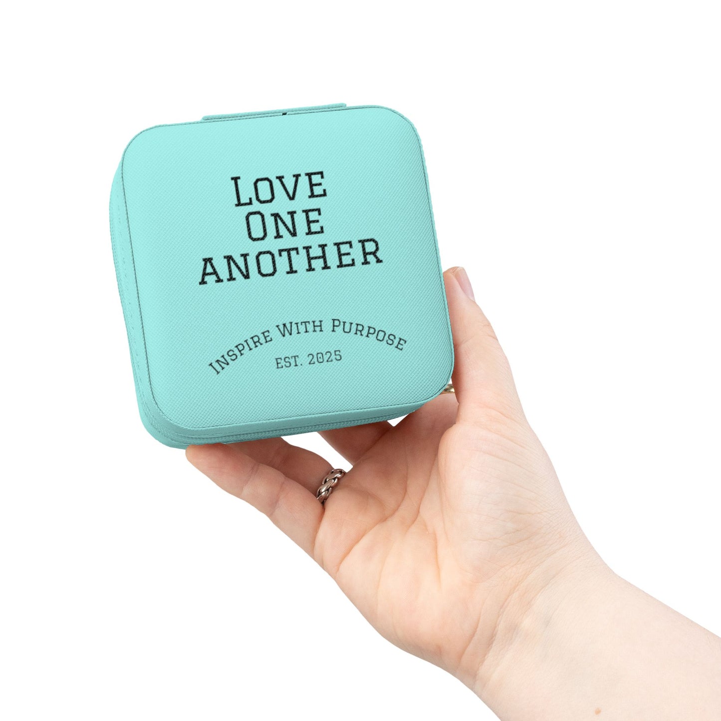 Love One Another Jewelry Travel Case — Compact Pink Ring & Earring Organizer - InspireWithPurpose
