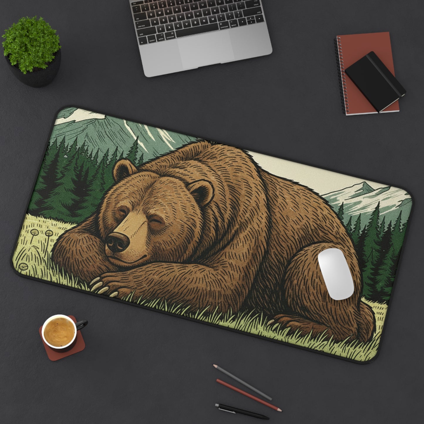 Serene Bear Woodland Anti-Slip Desk Mat – Calm & Focused Workspace - InspireWithPurpose