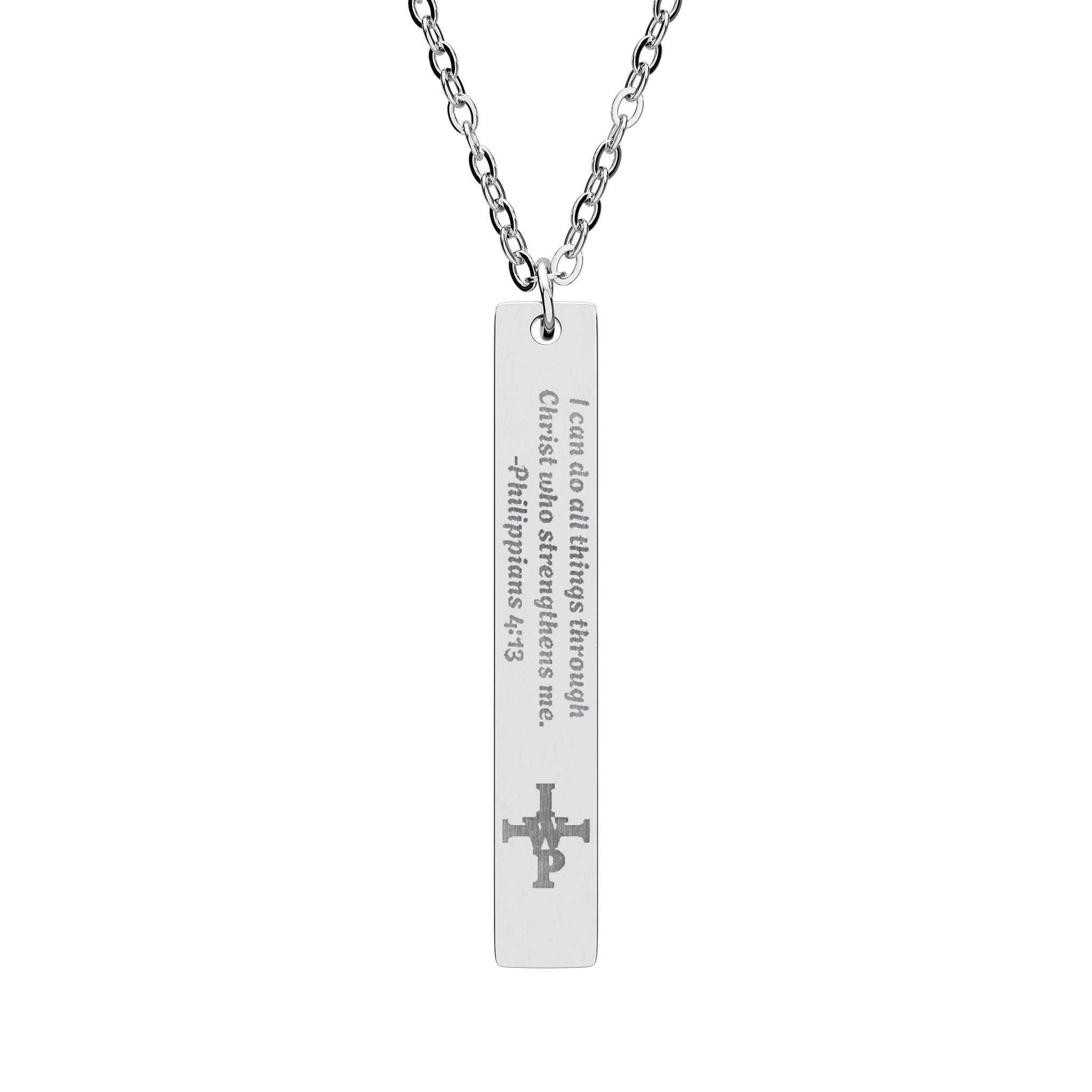 Engraved Vertical Bar Necklace — Personalized Cross Pendant - InspireWithPurpose