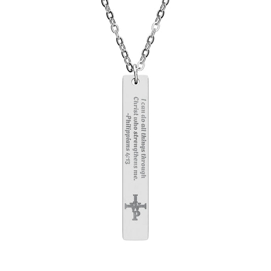 Engraved Vertical Bar Necklace — Personalized Cross Pendant