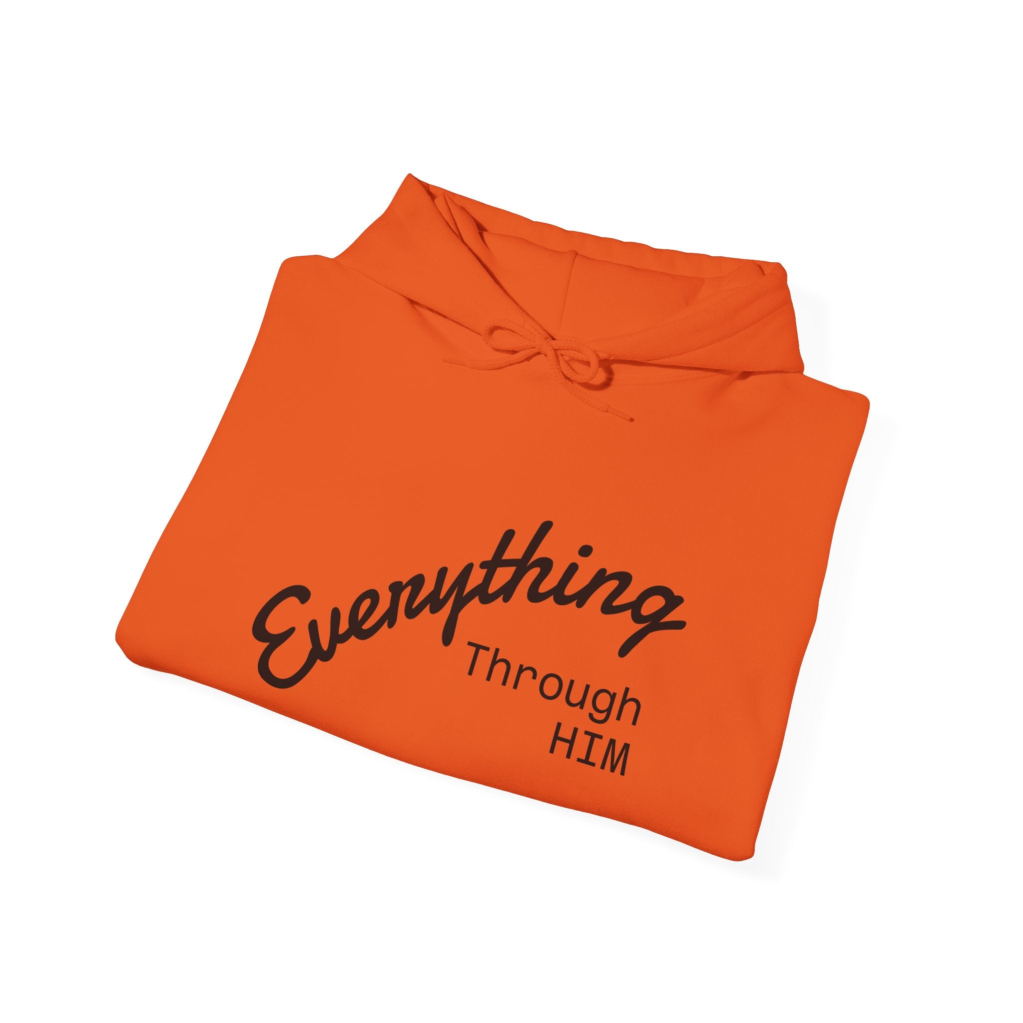 Everything Through Him Hoodie — Bear Holding Cross Christian Faith Pullover - InspireWithPurpose