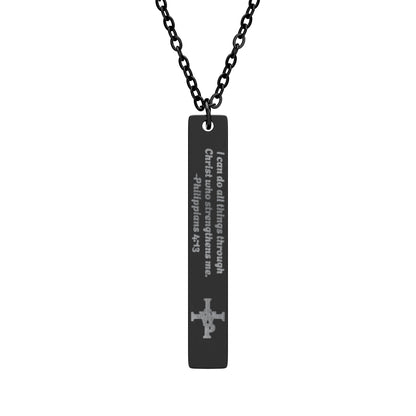 Engraved Vertical Bar Necklace — Personalized Cross Pendant - InspireWithPurpose