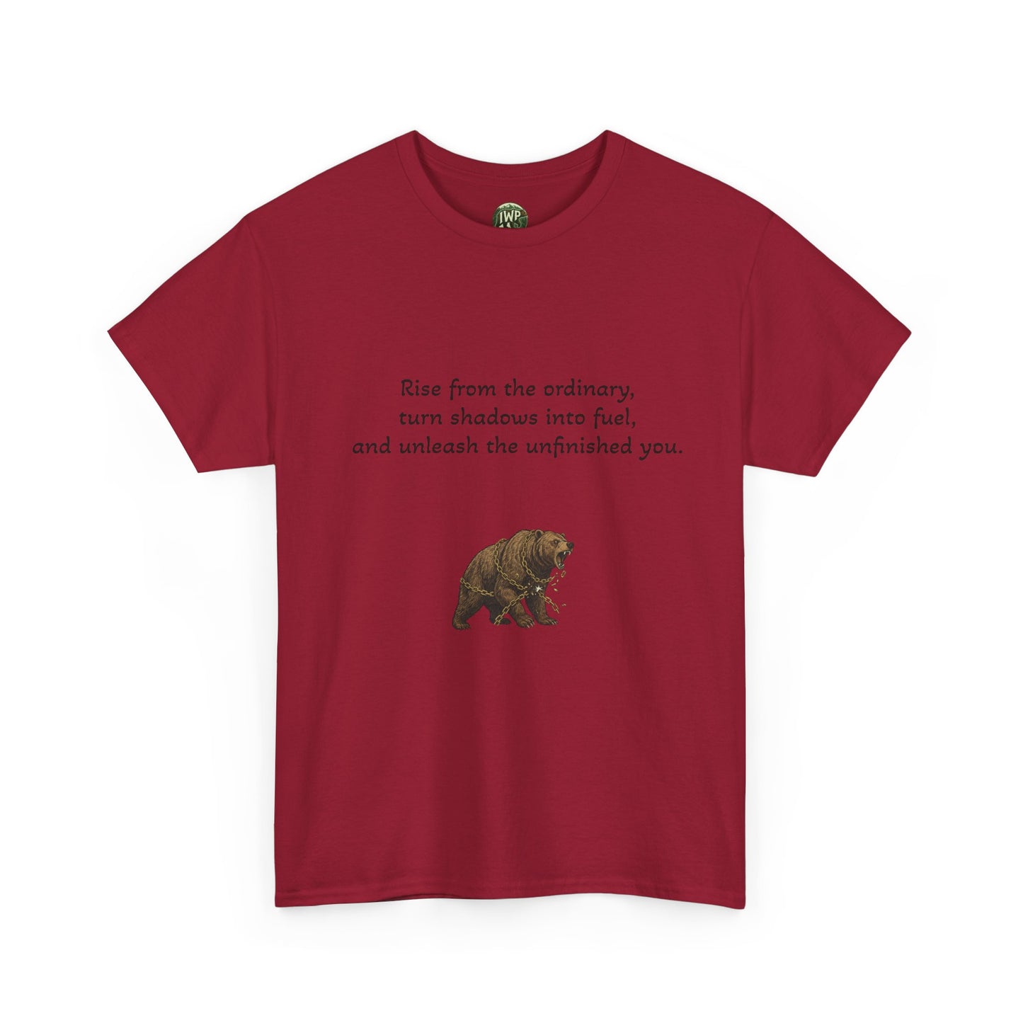 T-Shirt — Minimal Inspirational Quote Tee (“Near from the ordinary, seen shadows into fuel, and around the emboldened you.”)