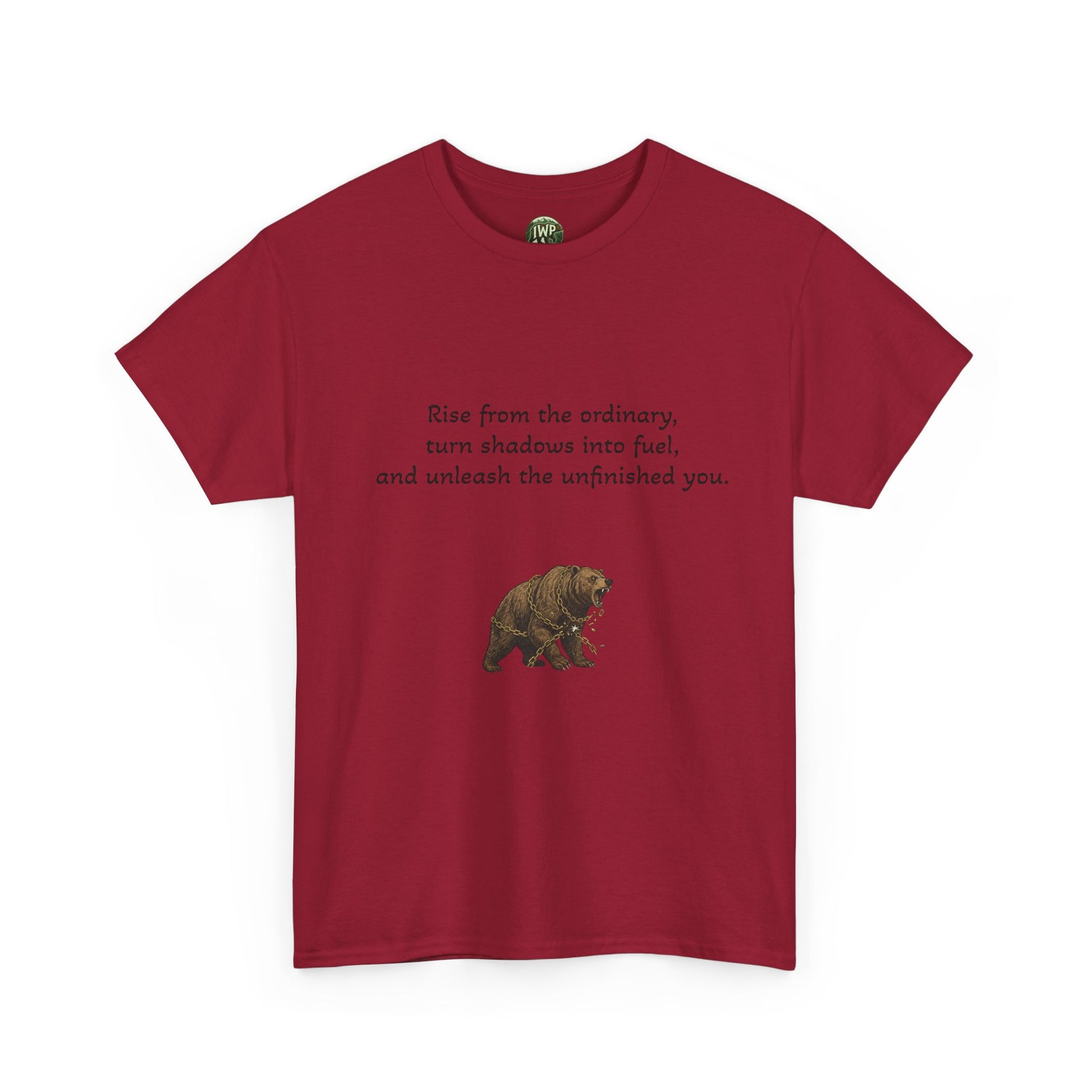 T-Shirt — Minimal Inspirational Quote Tee (“Near from the ordinary, seen shadows into fuel, and around the emboldened you.”)