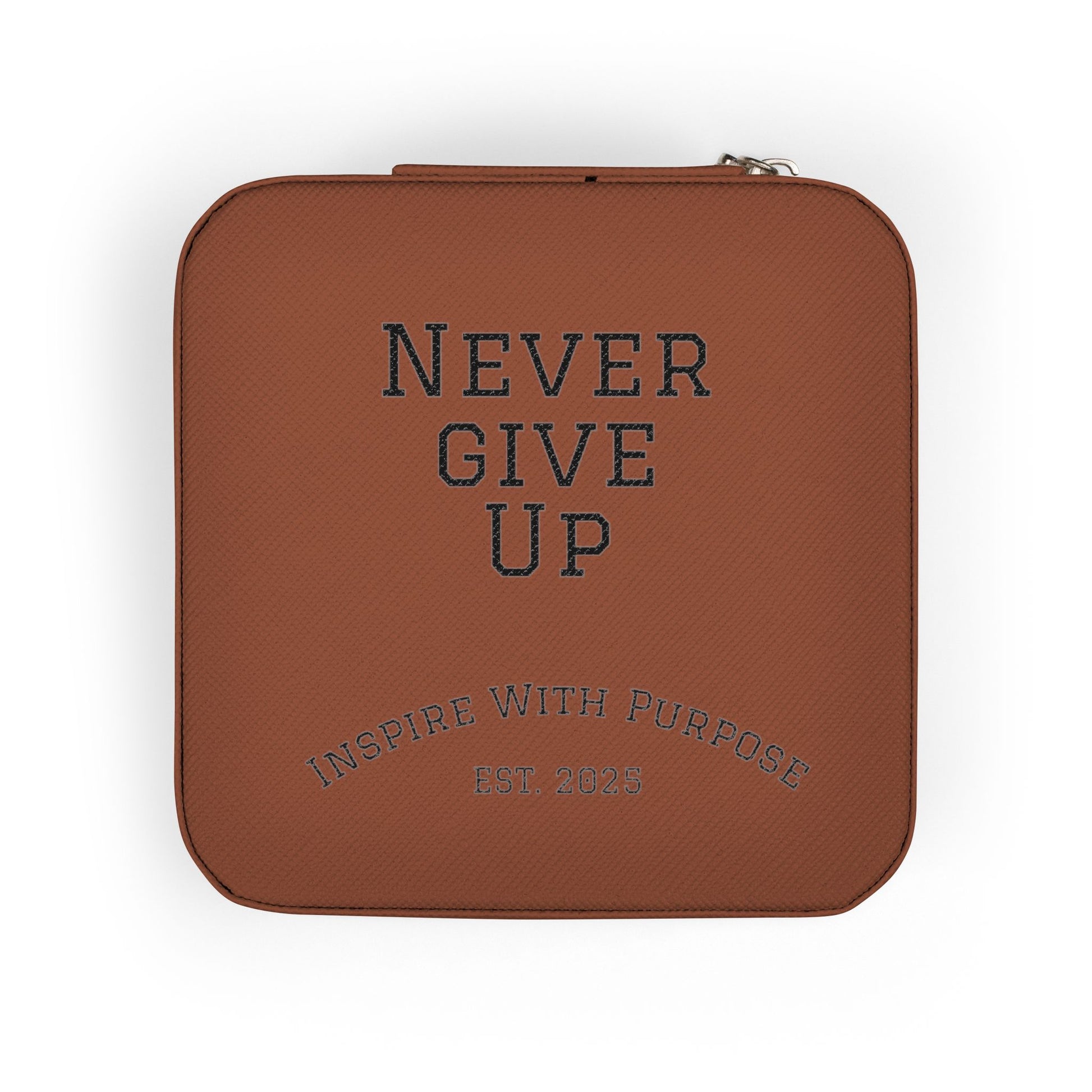Never Give Up Jewelry Travel Case — Compact Pink Ring & Earring Organizer - InspireWithPurpose
