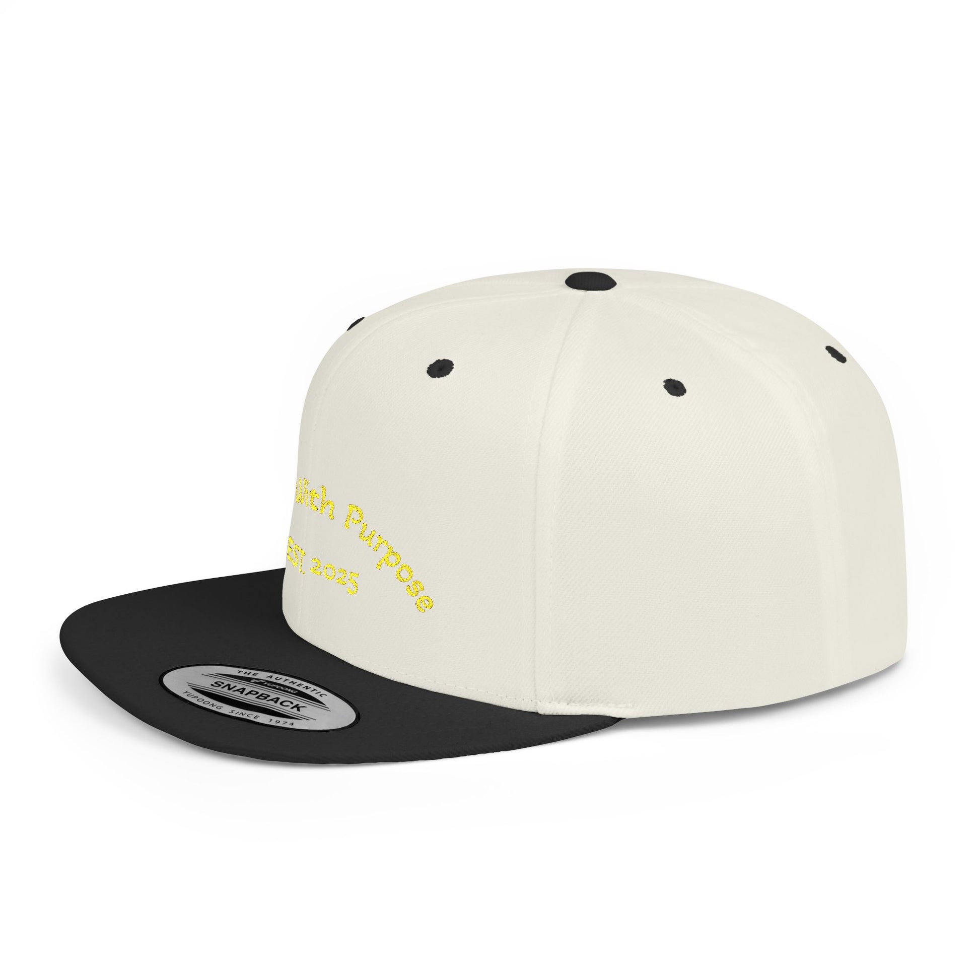 Flat Bill Snapback Hat — "Inspire With Purpose" Embroidered White Baseball Cap