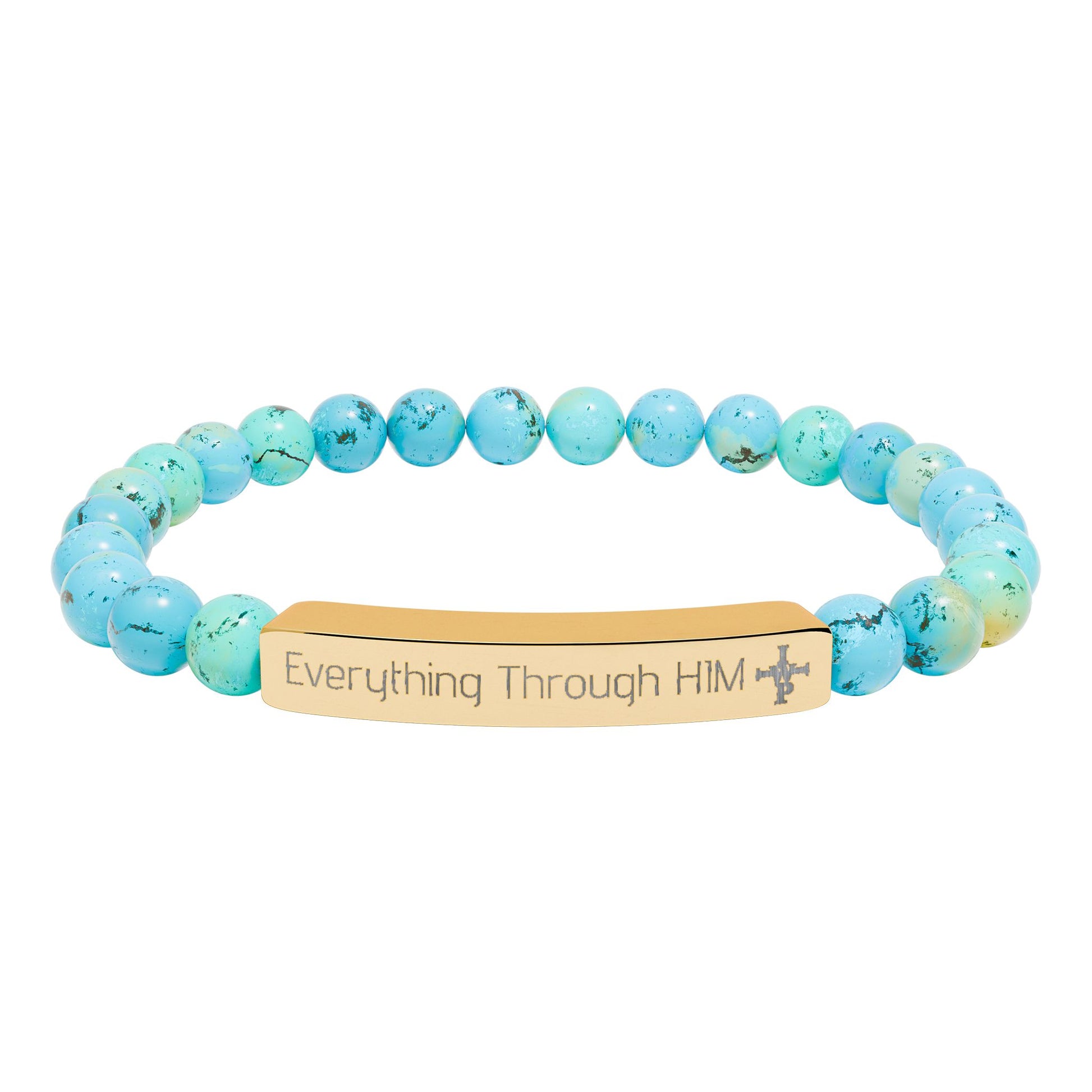 Engraved Natural Stone Bead Bracelet — Inspirational Bar Bracelet ("Praying Through It") - InspireWithPurpose