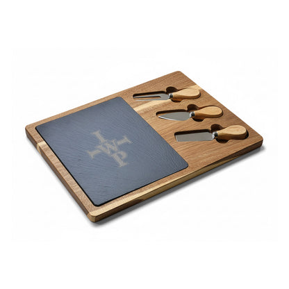 Engravable Acacia & Slate Cheese Board Set with Knives - InspireWithPurpose