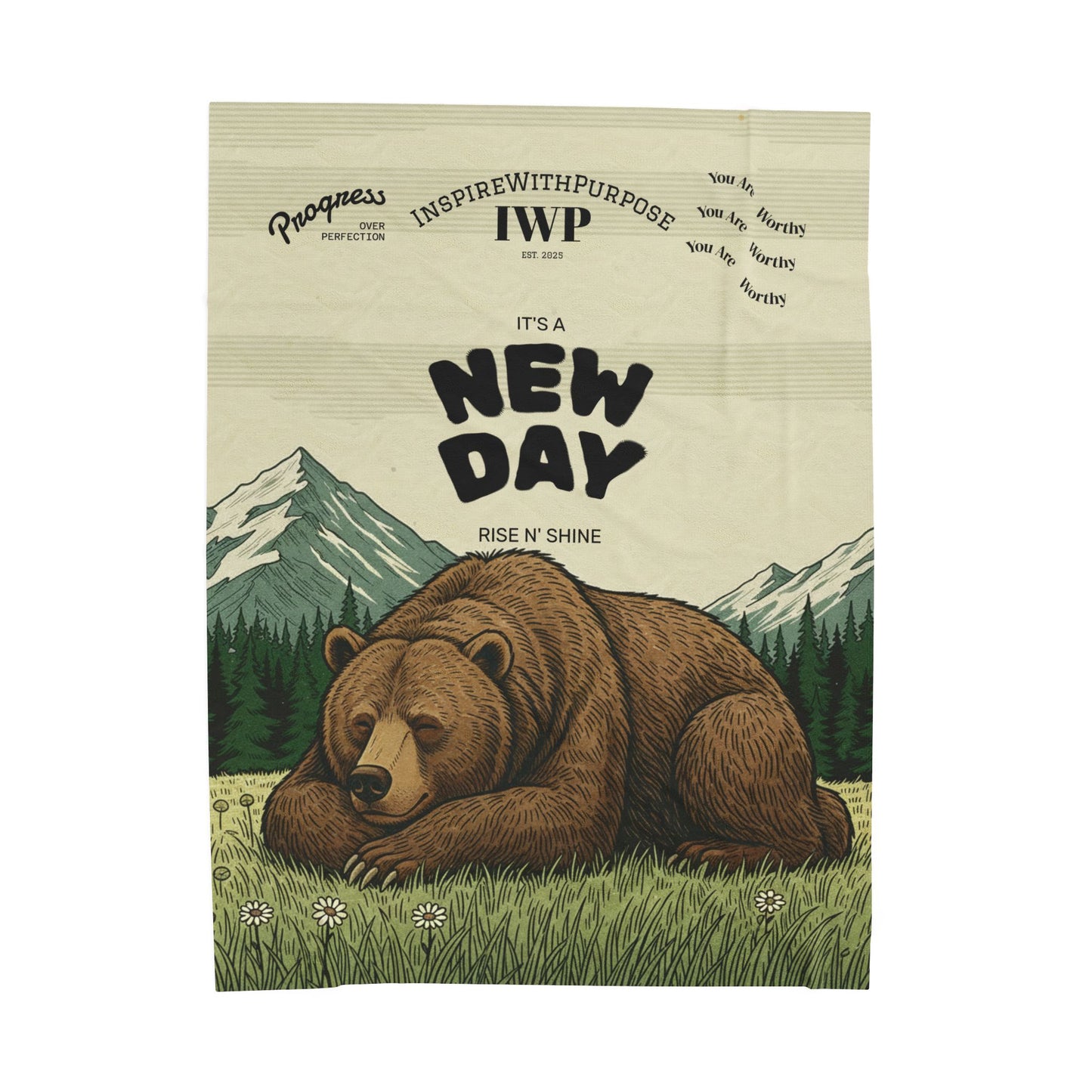 New Day Bear Velveteen Plush Blanket – 'It's a New Day' Cozy Outdoor Throw - InspireWithPurpose