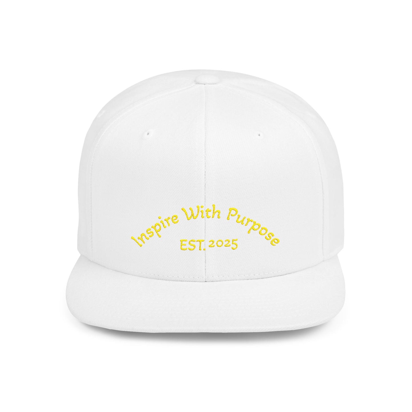 Flat Bill Snapback Hat — "Inspire With Purpose" Embroidered White Baseball Cap - InspireWithPurpose
