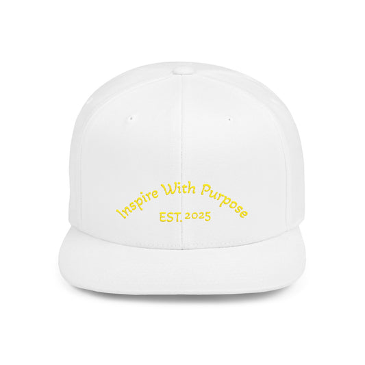 Flat Bill Snapback Hat — "Inspire With Purpose" Embroidered White Baseball Cap