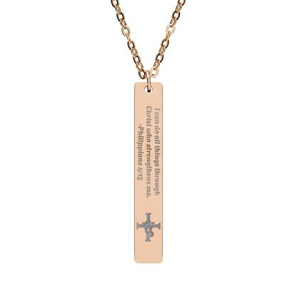 Engraved Vertical Bar Necklace — Personalized Cross Pendant - InspireWithPurpose