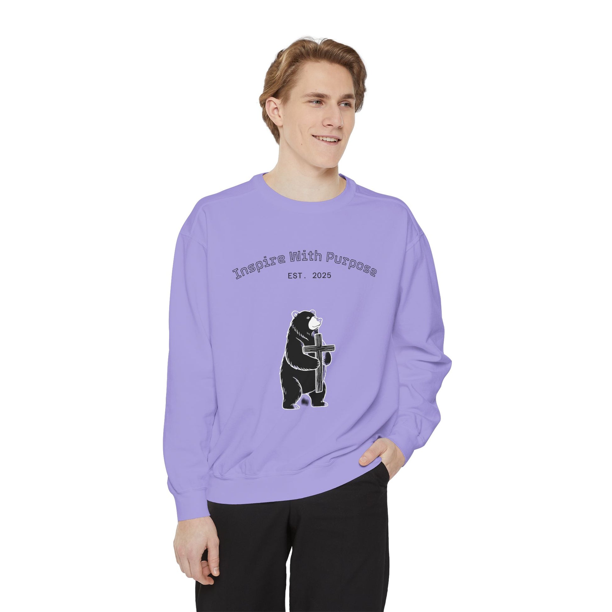 Embroidered Serenity Garment-Dyed Cotton Sweatshirt - InspireWithPurpose
